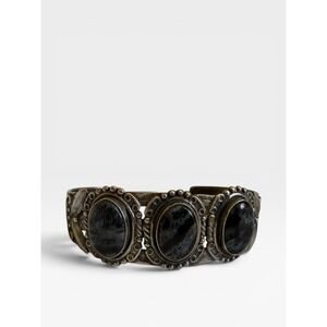 Maisels Vintage Sterling Silver Snowflake Obsidian Cuff Fred Harvey Southwestern
